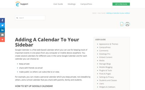 Adding a Calendar to your sidebar - Edublogs Help and Support