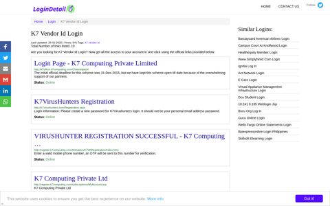 K7 Vendor Id Login Login Page - K7 Computing Private ...
