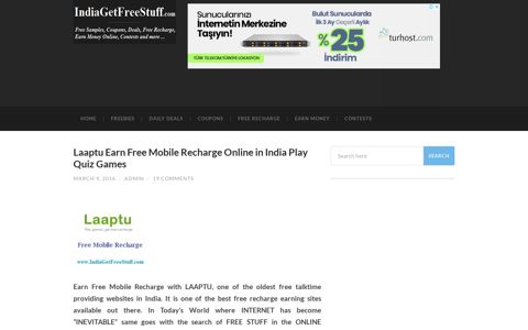 Laaptu Earn Free Mobile Recharge Online in India Play Quiz