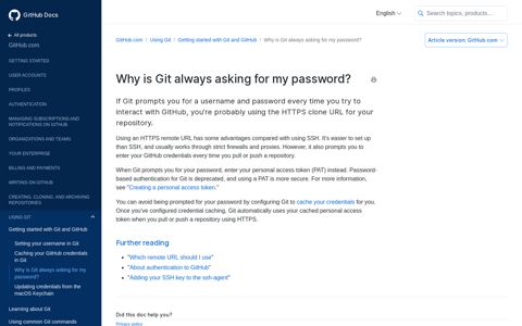 Why is Git always asking for my password? - GitHub Docs