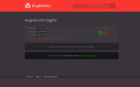 esignal.com passwords - BugMeNot