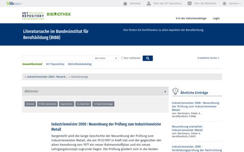 Industriemeister 2000 : Neuordnung der Prüfung zum ... - BiBB