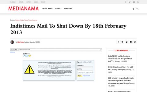 Indiatimes Mail To Shut Down By 18th February 2013 ...