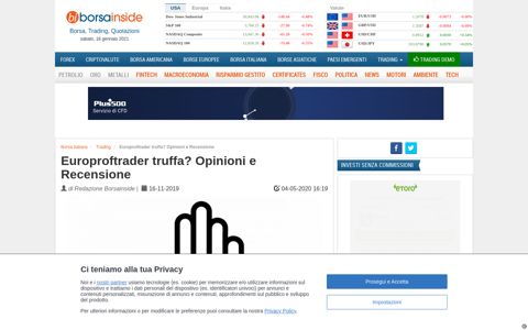 Europroftrader truffa? Opinioni e Recensione | Borsainside.com