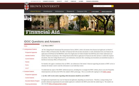 IDOC Questions and Answers | Financial Aid - Brown University