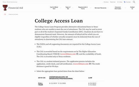 College Access Loan | Financial Aid Home | TTU