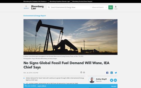 No Signs Global Fossil Fuel Demand Will Wane, IEA Chief Says
