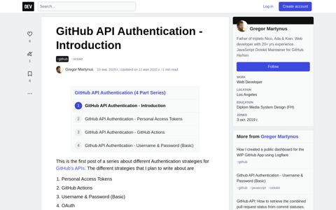 GitHub API Authentication - Introduction - DEV