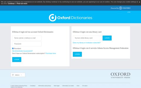 Effettua il login per entrare nel tuo account Oxford Dictionaries