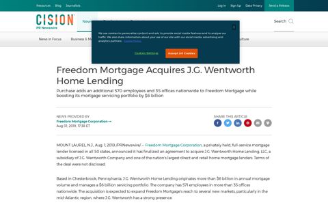 Freedom Mortgage Acquires J.G. Wentworth Home Lending