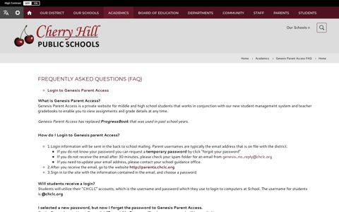 Genesis Parent Access FAQ / Home - Cherry Hill Public Schools
