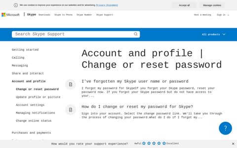 Account and profile | Change or reset password | Skype Support