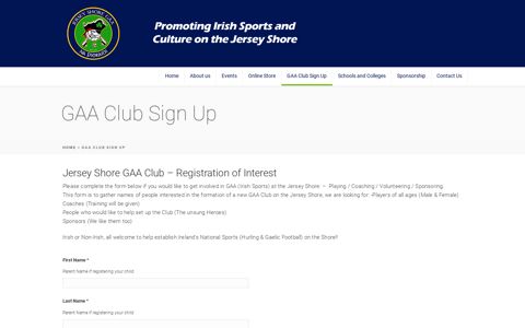 GAA Club Sign Up | Jersey Shore GAA