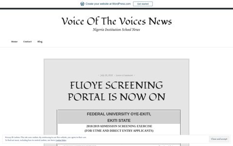 FUOYE SCREENING PORTAL IS NOW ON – Voice Of The ...