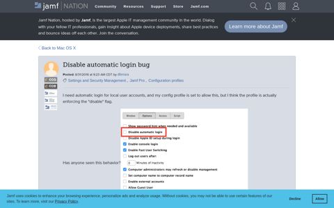 Disable automatic login bug | Jamf Nation