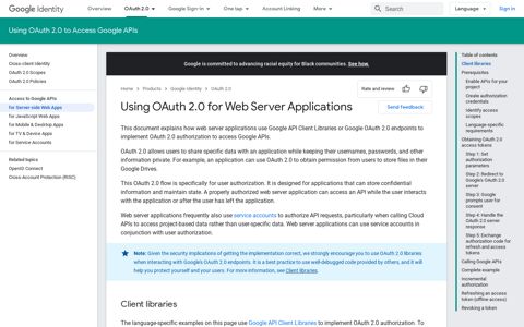Using OAuth 2.0 for Web Server Applications | Google Identity