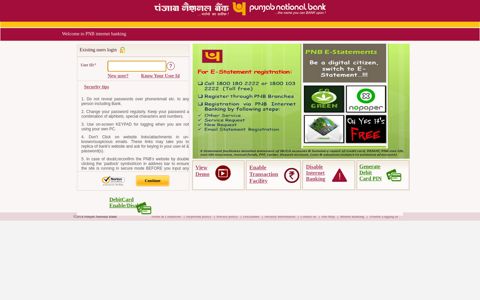 PNB E-Banking: Existing users login - internet banking