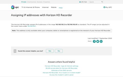 Assigning IP addresses with Horizon HD Recorder | UPC