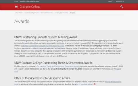 Awards | Graduate College | University of Nevada, Las Vegas