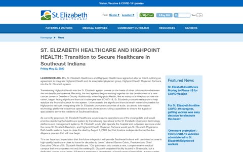 ST. ELIZABETH HEALTHCARE AND HIGHPOINT HEALTH