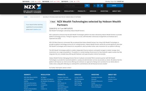 NZX Wealth Technologies selected by Hobson Wealth ...