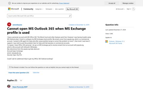 Cannot open MS Outlook 365 when MS Exchange profile is ...