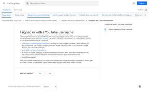 I signed in with a YouTube username - Google Support