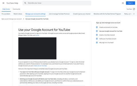 Use your Google Account for YouTube - YouTube Help