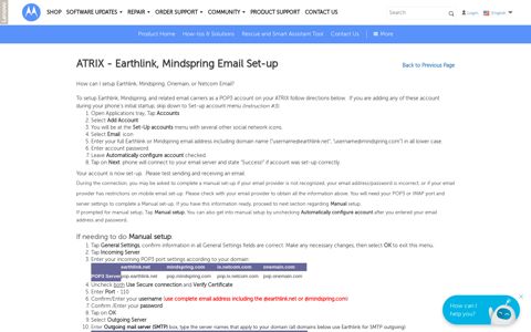 ATRIX - Earthlink, Mindspring Email Set-up - Motorola Support ...