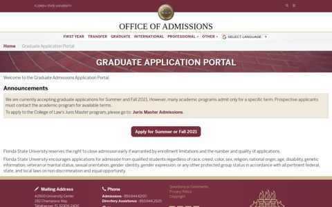 Graduate Application Portal - FSU Admissions