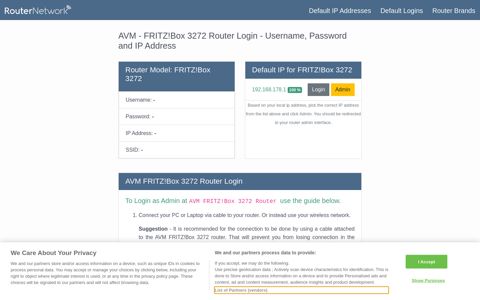 AVM - FRITZ!Box 3272 Default Login and Password