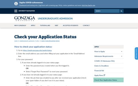 Check your Application Status | Gonzaga University