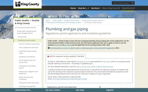 Plumbing and gas piping - King County