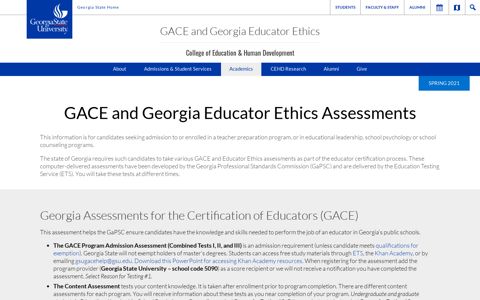 GACE and Georgia Educator Ethics Assessments - College of ...