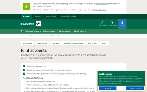 Joint Current Account - UK Bank Accounts - Lloyds Bank
