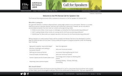 Submitter Login Page - Call for Speakers - FPA Retreat 2019