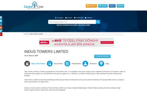 INDUS TOWERS LIMITED - Company, directors and contact ...
