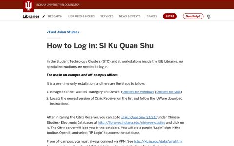 How to Log in: Si Ku Quan Shu | Indiana University Libraries