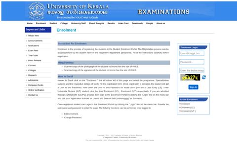 Enrolment Login - University of Kerala