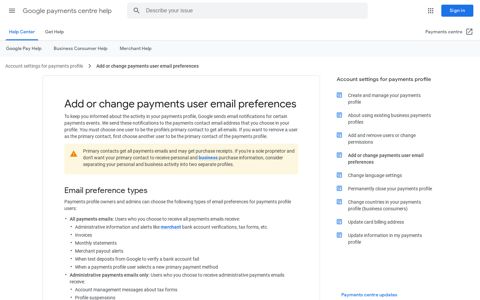Add or change payments user email preferences - Google ...
