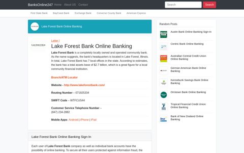 Lake Forest Bank Online Banking Sign-In