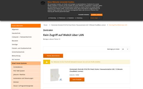 Kein Zugriff auf WebUI über LAN | Homematic Zentrale CCU2 ...