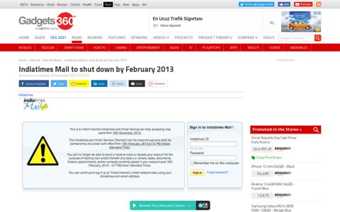 Indiatimes Mail to shut down by February 2013 | Technology ...