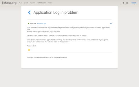 Application Log in problem • page 1/1 • General ... - Lichess