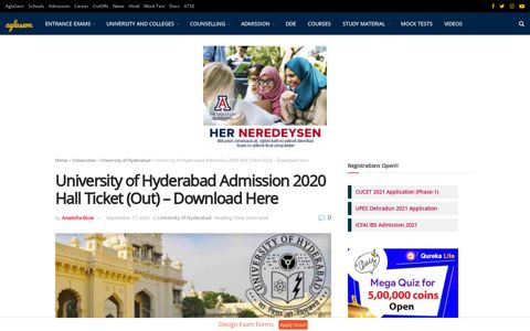 University of Hyderabad Admission 2020 Hall Ticket (Out ...