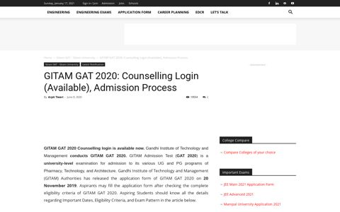 GITAM GAT 2020: Counselling Login (Available), Admission ...
