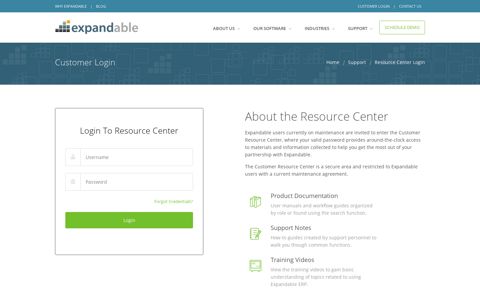 Login to Resource Center - Expandable Software