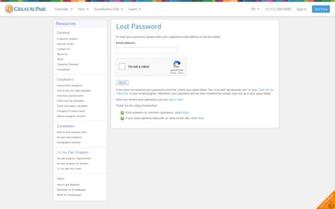 Lost Password - GreatAuPair