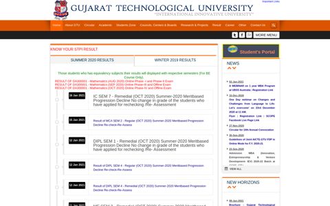 GTU Result List - Gujarat Technological University