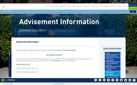Advisement Information | Kean University World Class Education